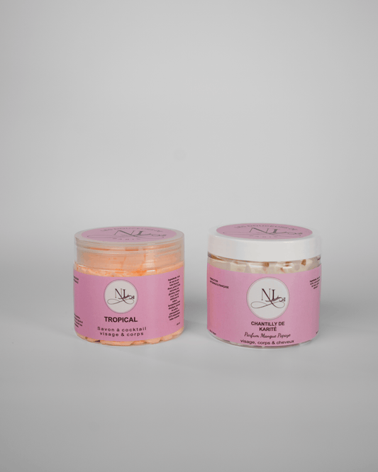 coffret duo tropical chantilly de karité savon fouette chantilly de douche soins corps les douceurs de nl