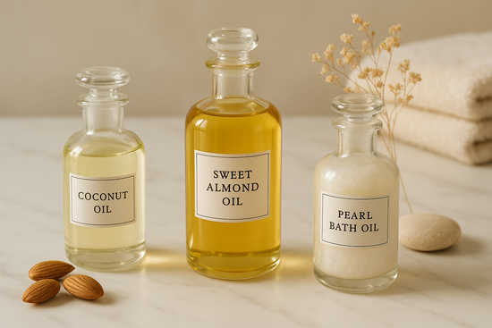 Huile de noix de coco, huile d'amande douce, parfum (huile parfumée), eau, glycérine, sorbitol, cocyl/lauroyl iséthionate de sodium, laurylsulfosuccinate disodique, chlorure de sodium, phénoxyéthanol, EDTA tétrasodique. Huile de bain Pearl - Huiles minérales.