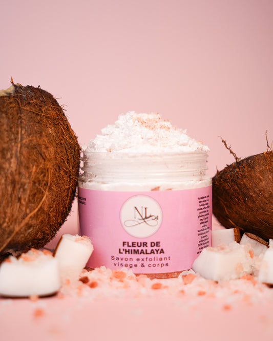 savon fouette exfoliant fleur himalaya sel rose de l'Himalaya parfum coco delicat peau sensible les douceurs de nl