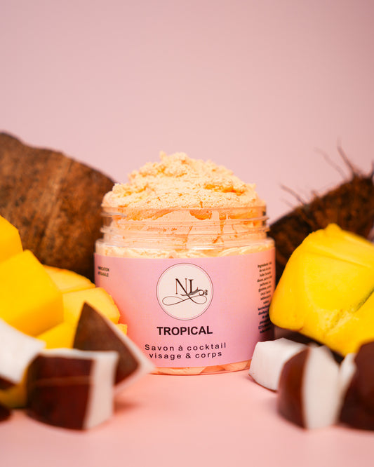 savon fouette chantilly de douche tropical parfum fruité theme des cocktails mousse légère douce les douceurs de nl